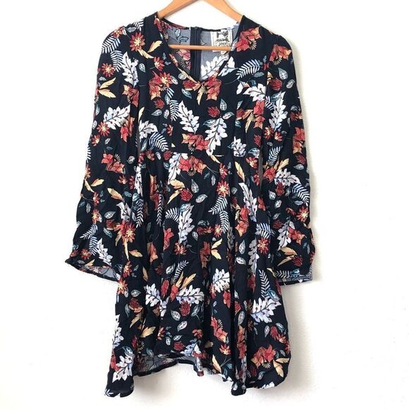 Jaase Boho Chic Floral Botanical Print Flowy Long Sleeve Bohemian Swing Dress XS - Picture 8 of 8